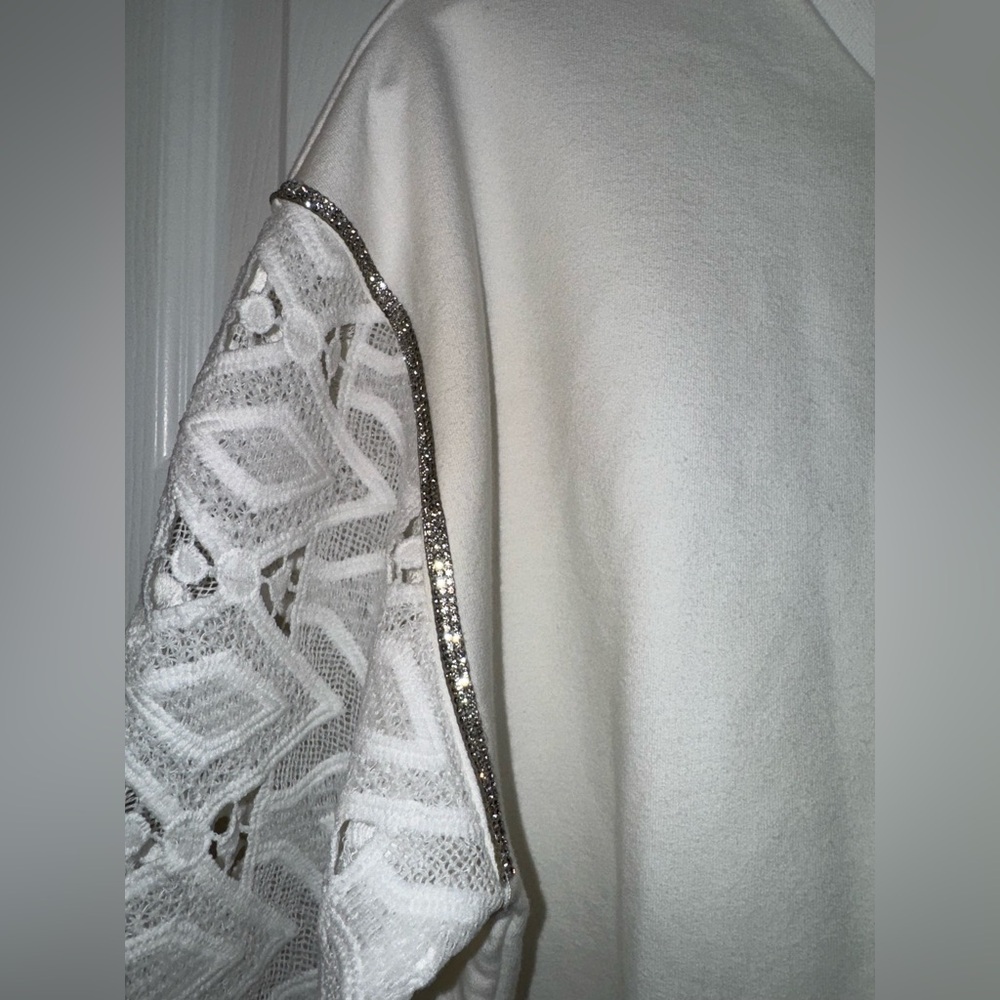 Boston Proper White Rhinestone and Lace Sweater! - Picture 4 of 5